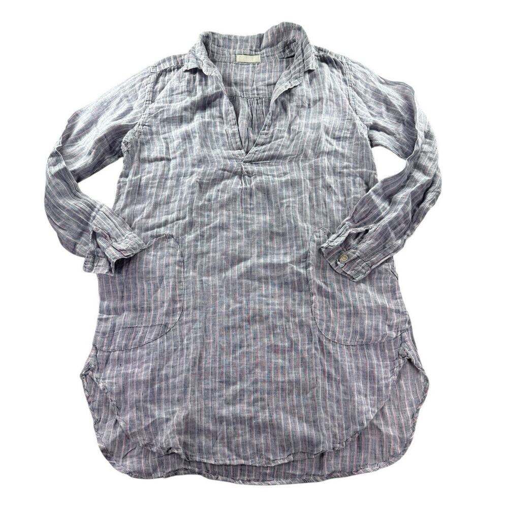 CP Shades Tunic Womens XS Linen Tunic Shirt Long Sleeve Lagenlook USA Striped